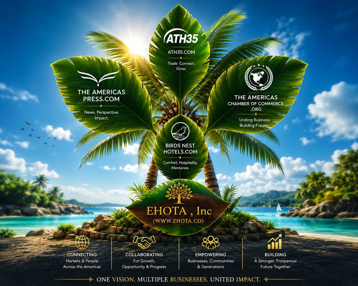 The Americas Tree, showing ATH35.com, TheAmericasPress.com, The Americas Chamber of Commerce and EHOTA, Inc. as branches of a single tree